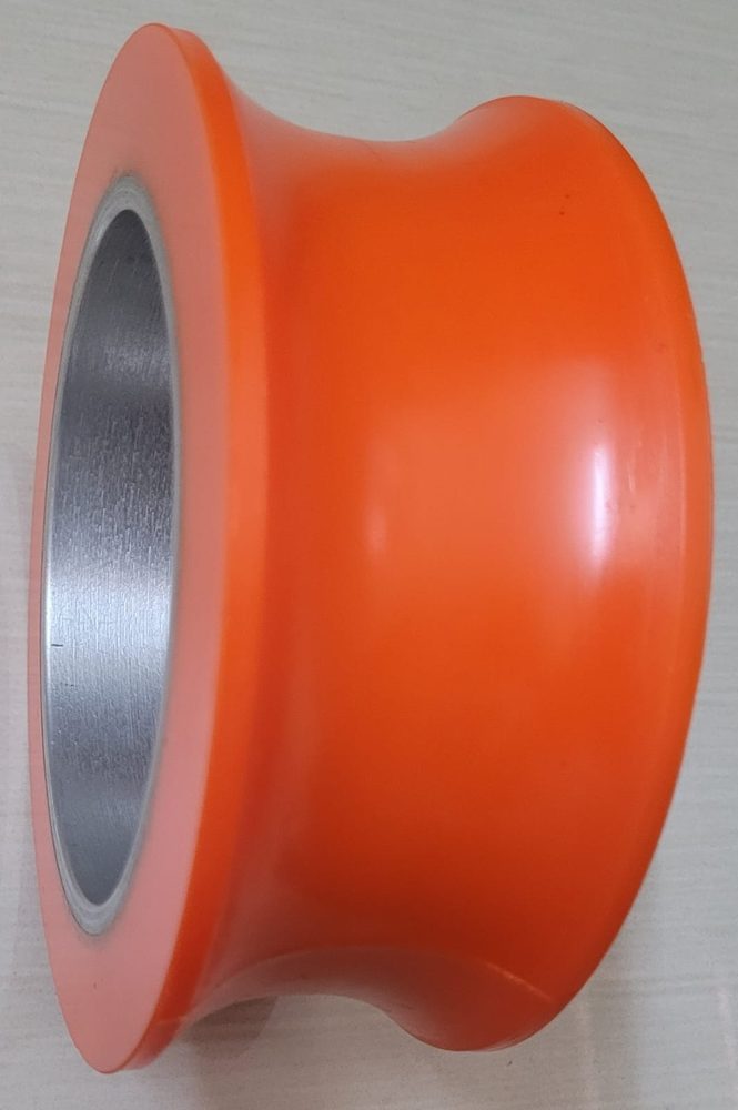 Orange polyurethane V-groove wheel with alloy centre